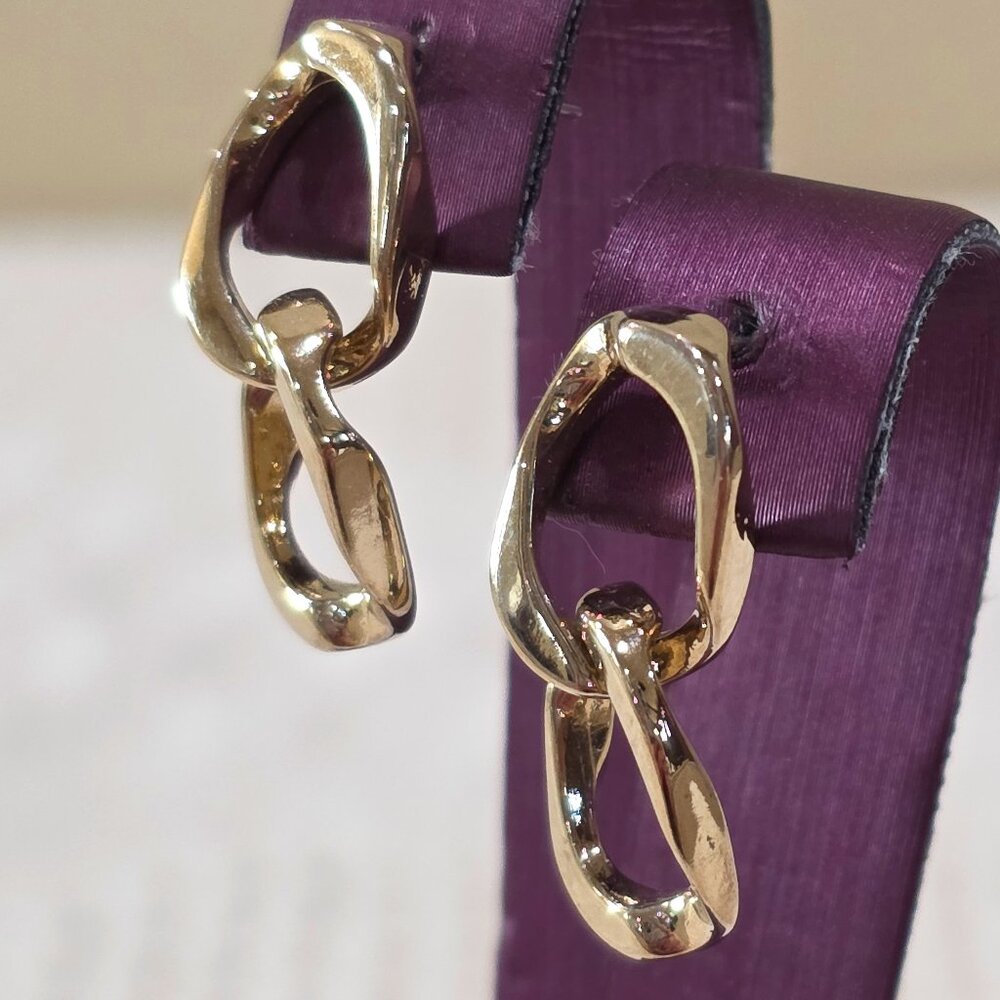 Polished Gold Two Large Curb Link Dangle Drop Office Pierced Earrings